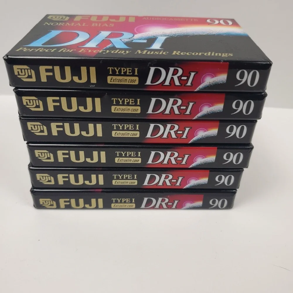 FUJI DR-I 90 Minute Blank Audio Cassette 6 Tapes With Extraslim Cases Lot Bundle
